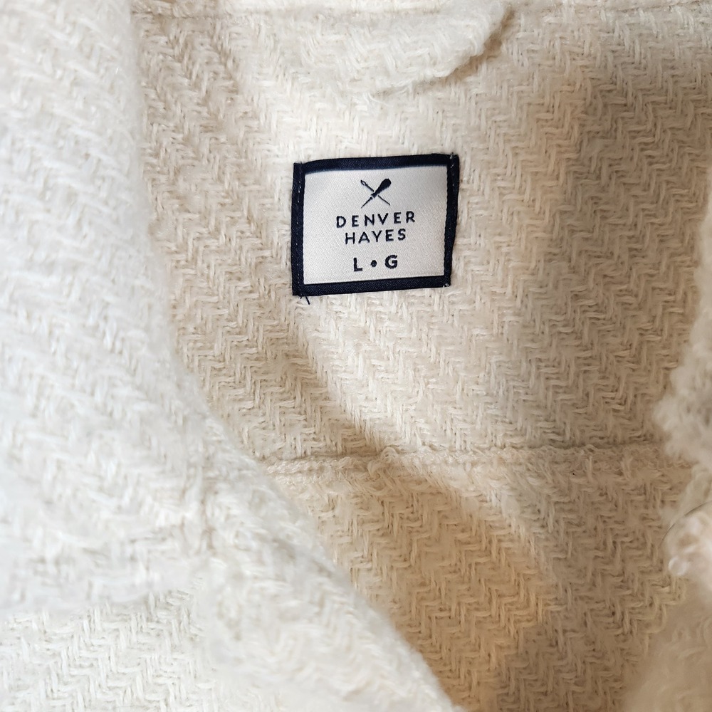 Denver Hayes Cream Herringbone Textured Shacket Button Up Shirt Jacket L - Picture 2 of 8